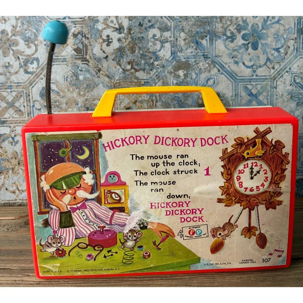 VTG '71 Fisher Price Hickory Dickory Dock Music Box Radio Toy 107 Works